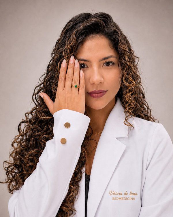 Vitória de Lima, profissional da VJ Clinic, de jaleco branco